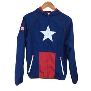 Disney Parks Marvel Captain America Hooded Windbreaker Jacket Unisex S Blue‎ Red
